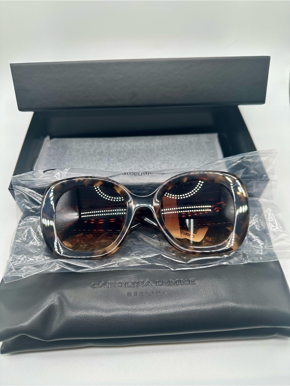 NEW Carolina Lemke Berlin Eyewear Bellona Brown Beige Demi Sunglasses CL9097-03
